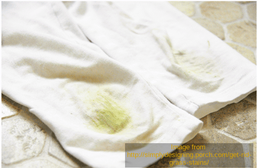 Photo of white capris with grass stains on knees